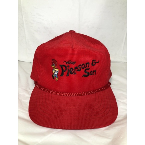 Vintage Corduroy Red Zip Back Hat Woody Woodpecker Embroidered Otto Cap - Picture 1 of 13